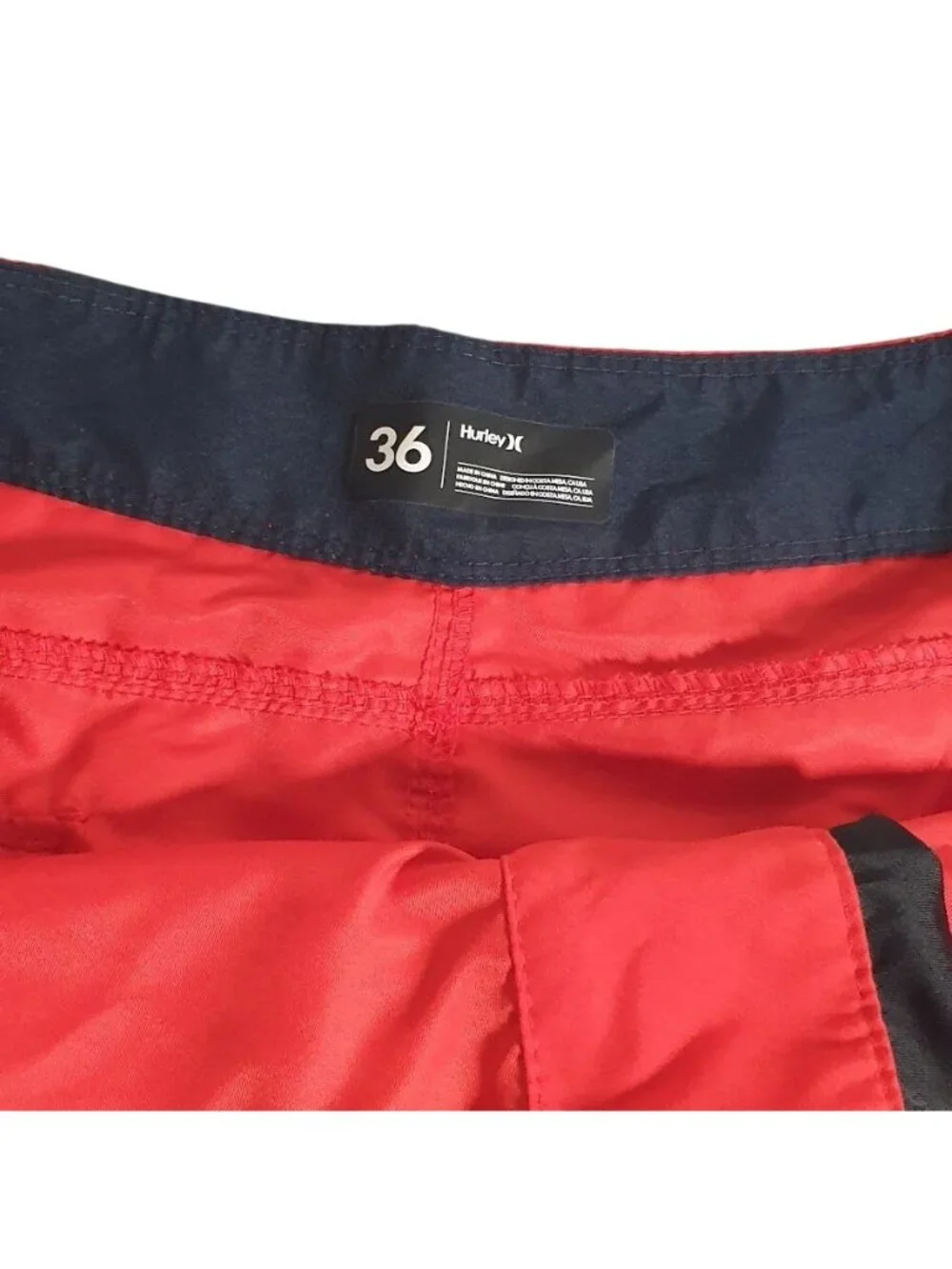 Hurley Men Red Board Shorts American Flag Logo Waist 36 Back Pocket 20 Inch